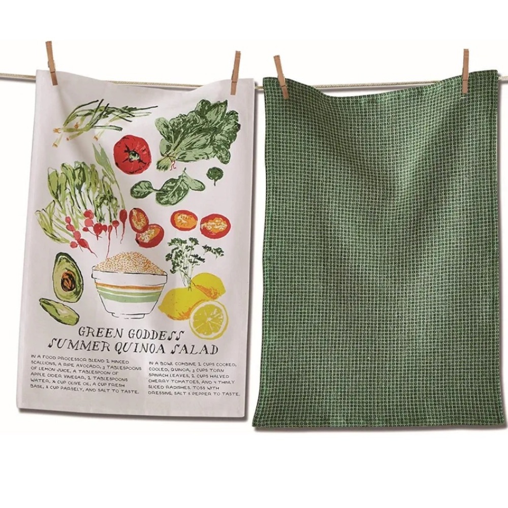 TAG NWT green goddess salad recipe cotton dish towel set of 2 -green/multi